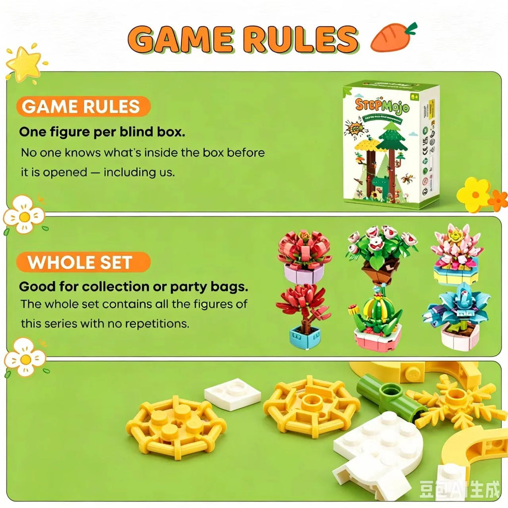 Stepmojo Chubby Plants Mystery Blind Box – Succulent Building Brick Kit for Kids