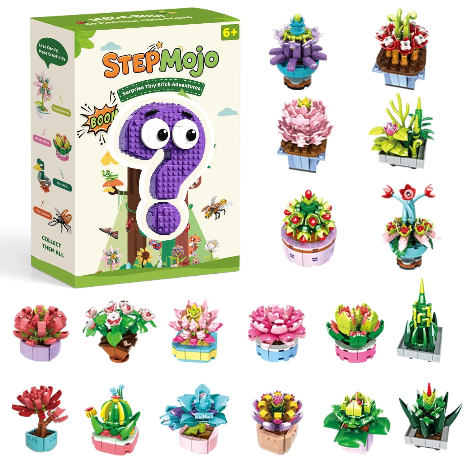 StepMojo Chubby Plants Mystery Blind Box – Succulent Building Brick Kit for Kids