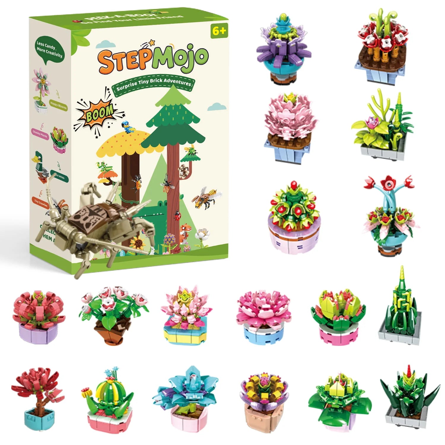 StepMojo Chubby Plants Mystery Blind Box – Succulent Building Brick Kit for Kids