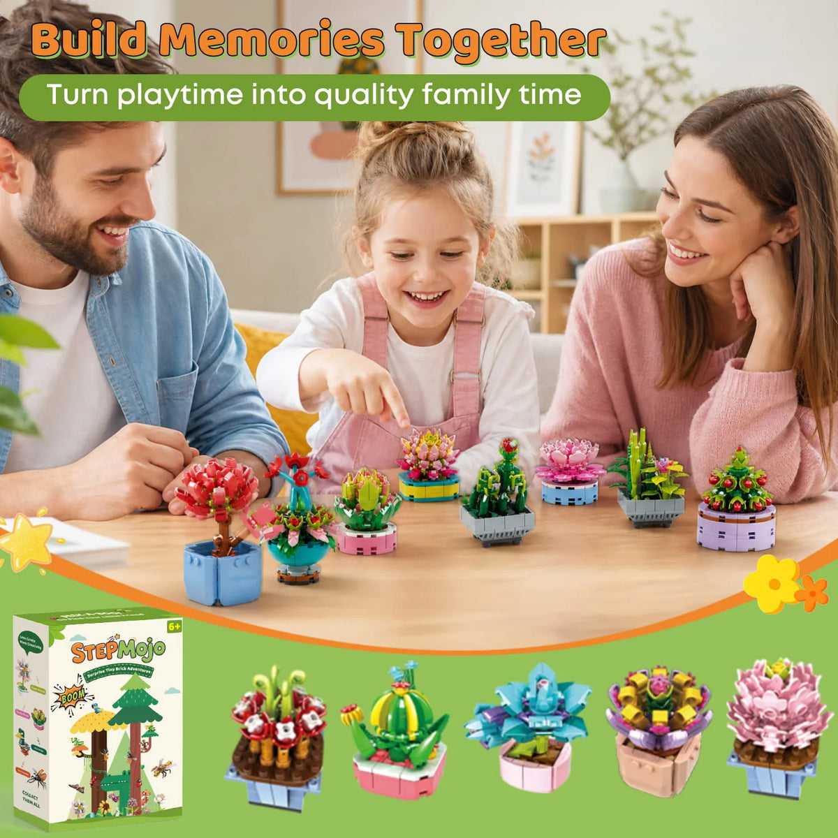 Stepmojo Chubby Plants Mystery Blind Box – Succulent Building Brick Kit for Kids