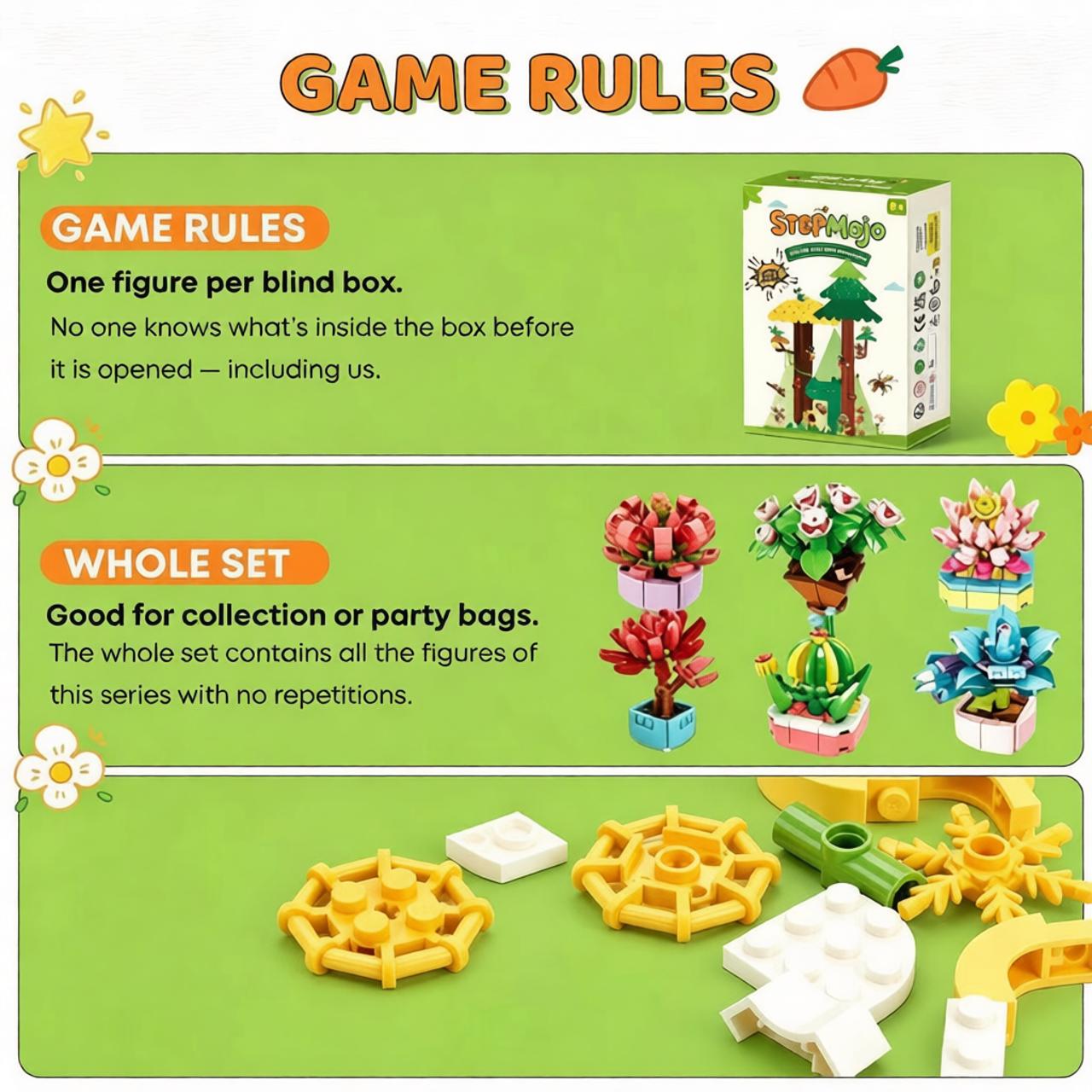 StepMojo Chubby Plants Mystery Blind Box – Succulent Building Brick Kit for Kids