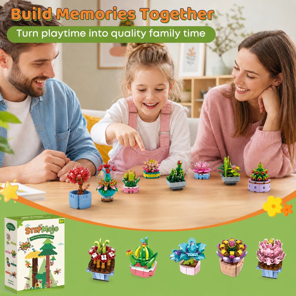 StepMojo Chubby Plants Mystery Blind Box – Succulent Building Brick Kit for Kids